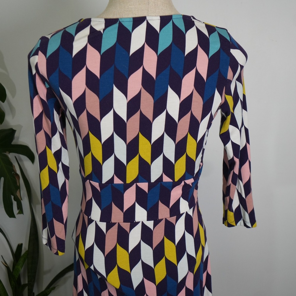 Boden Faux Wrap Dress 4R Multicolor Geometric Jersey Midi 3/4 Sleeve WH886 - Picture 8 of 9